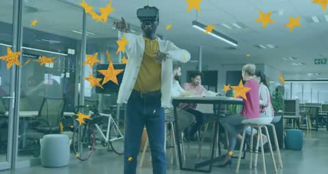 Man Engaging in Virtual Reality Amid Office Collaboration