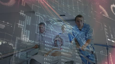 Healthcare Workers in Emergency with Futuristic Data Overlay