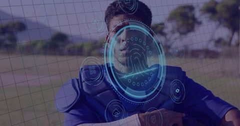 Futuristic biometric hud over baseball athlete at field