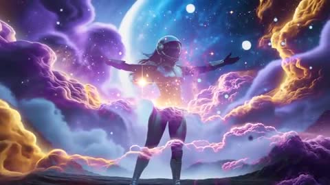 Futuristic Astronaut Embracing Cosmic Energy in Space