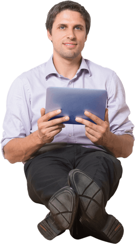 businessman holding tablet sitting transparent - Download Free Stock Videos Pikwizard.com