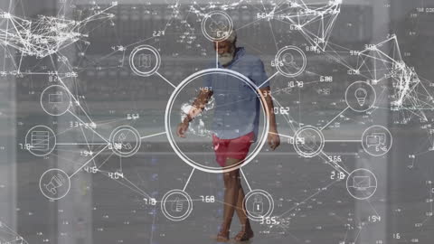 Global Technology Interface With Walking on Beach