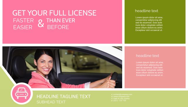 Confident Woman Promotes Driving School and Car Safety for Licensing - Download Free Stock Templates Pikwizard.com