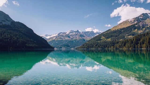 Serene Alpine Lake with Reflective Mountain Views