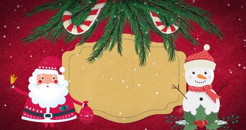 Festive Christmas Signboard with Santa and Snowman