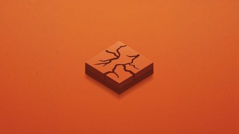 Floating Crack Tile on Vibrant Orange Background - Abstract Digital Art
