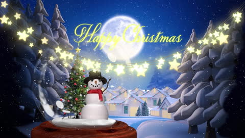 Festive Snowman and Trees Illuminated in Winter Wonderland