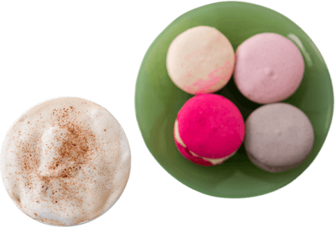 Colorful Macarons with Frothy Cocoa on Transparent Background
