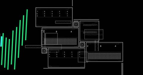 Schematic Digital Interface with Numeric Panels and Data Bars