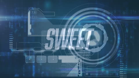 Abstract Digital Interface with Futuristic HUD Elements and Sweet Text