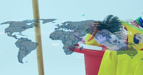 Cleaning supplies planning with global map overlay concept design