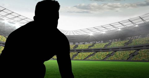 Silhouette of rugby player in majestic stadium scene