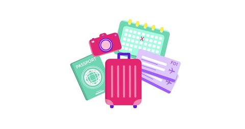 Travel essentials icons with calendar and luggage