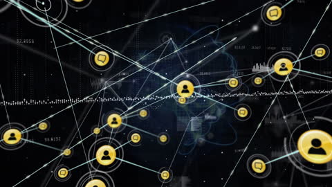 Digital Network of Icons with Global Data and Connectivity Concept