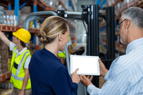 Transparent Collaboration in Warehouse with Digital Tablet - Download Free Stock Videos Pikwizard.com