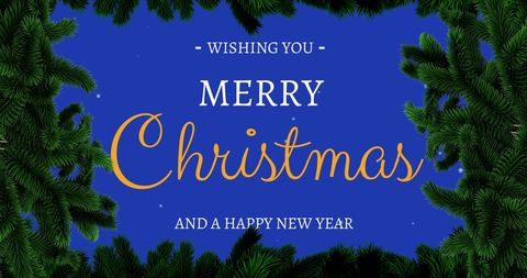 Festive Christmas and New Year Greeting with Snowfall and Pine Border - Download Free Stock Images Pikwizard.com