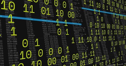 Neon green binary digits over console error log screen