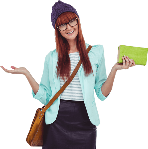 Fun transparent hipster woman with casual accessories