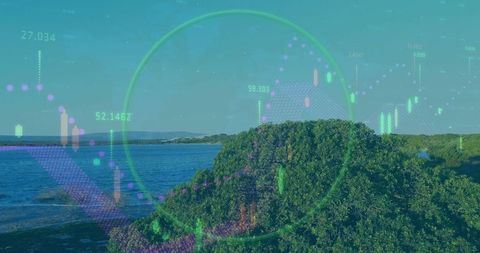 Nature Meets Technology: Digital Data Overlay on Coastal Scene