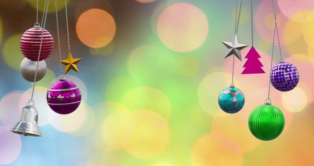 Colorful Hanging Christmas Ornaments With Festive Lights - Download Free Stock Images Pikwizard.com