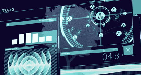 Holographic Interface with Graphs and Profile Icons on Digital Tree