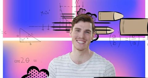 Smiling man with math and graffiti theme illustration