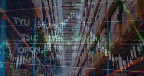 Warehouse and Financial Data Overlay Symbolizing Business Growth