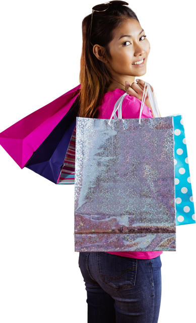 Smiling Asian Woman with Shopping Bags on Transparent Background - Download Free Stock Videos Pikwizard.com