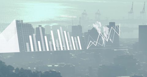 futuristic graphs and global data over modern cityscape - Download Free Stock Images Pikwizard.com