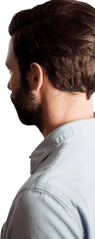 Transparent Side View of Thoughtful Man with Bearded Profile