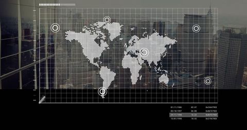 World Map Overlay on Cityscape with Cyber Data Interface - Download Free Stock Images Pikwizard.com
