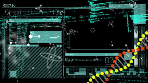 Futuristic Data Processing Interface with DNA Strand