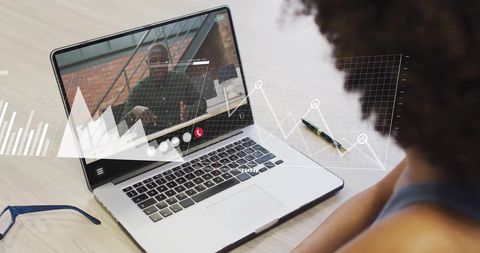 Diverse Colleagues Videocall with Data Overlay and Trend Analysis - Download Free Stock Images Pikwizard.com