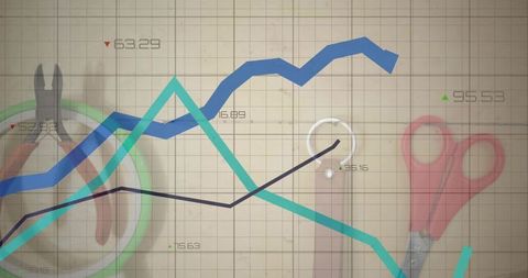 Line chart with tools symbolizing precision and innovation