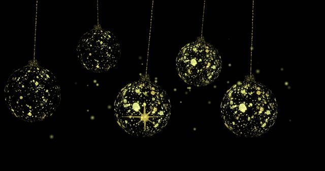 Golden Sparkling Baubles Hanging on Black Background - Download Free Stock Images Pikwizard.com