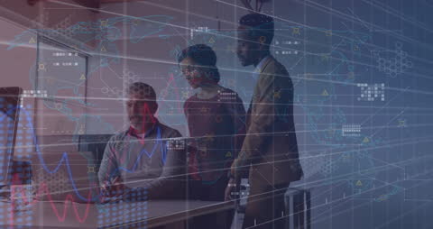 Diverse Team Analyzing Global Data in Modern Office Environment