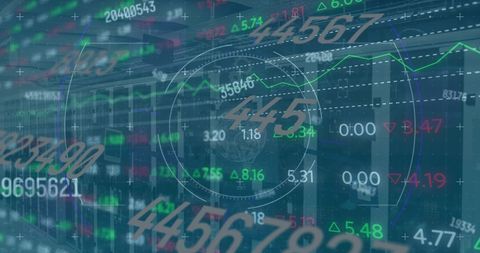 Financial Data Overlaid on Large Server Farm in Digital Ambiente - Download Free Stock Images Pikwizard.com