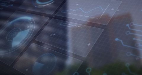 Futuristic holographic interface display in office