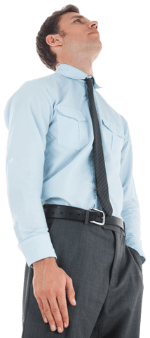 Serious businessman looking up in transparent png