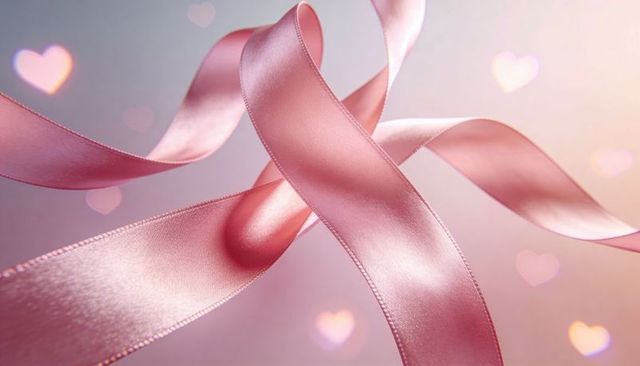 Twisting pink satin ribbons looping across pastel heart bokeh backdrop romantic sheen