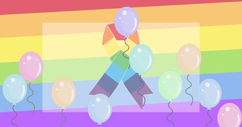 LGBTQ+ Pride Celebration with Rainbow Ribbon and Balloons - Download Free Stock Images Pikwizard.com