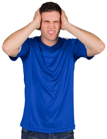 Disappointed Football Fan Holding Head in Frustration Transparent Background