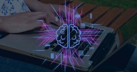 AI Concept with Circuit Board Overlay and Laptop Usage