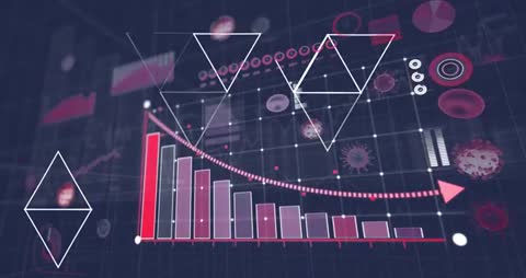Futuristic Digital Analytics with Virus Icons and Bar Graphs