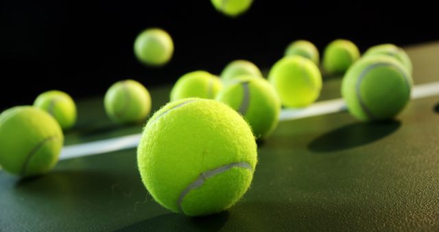 Multiple Yellow Tennis Balls Bouncing on Green Court - Download Free Stock Images Pikwizard.com