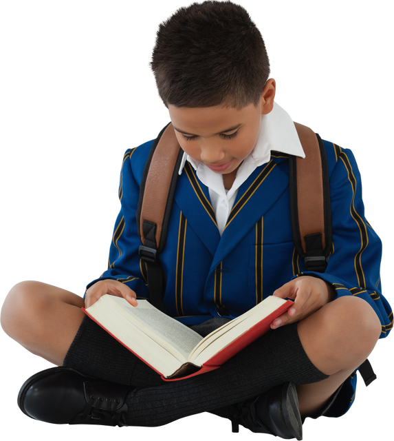 Transparent Image of Schoolboy Reading Book in Uniform - Download Free Stock Videos Pikwizard.com