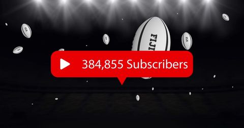 Rugby balls falling in stadium with social media icon and fiji theme