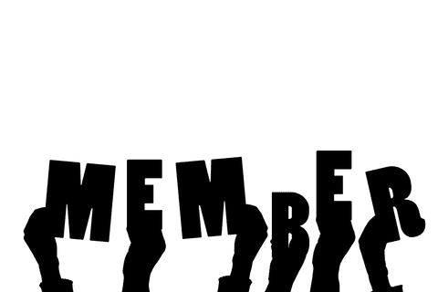 Transparent stylized 'member' text with hands illustration