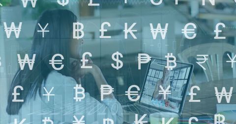 Businesswoman Working on Financial Data with Currency Overlay - Download Free Stock Images Pikwizard.com