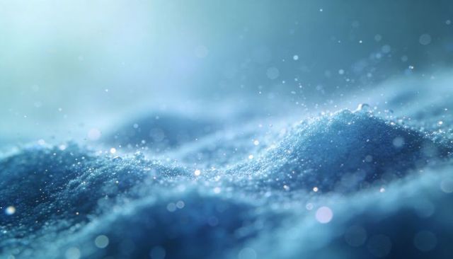 Sparkling blue crystal grains macro texture catching soft bokeh glow backlit and shimmer